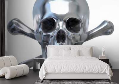 Metallic Human Skull with crossed bones on white background Wall mural