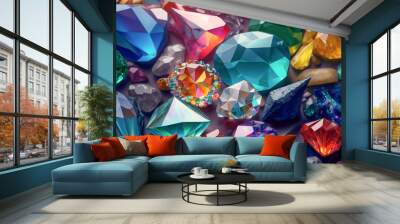 Pattern of many various colorful crystals. Generative AI Wall mural