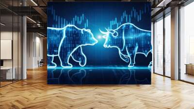 Abstract crypto bear and bull, stock bull and bear market red Downward and upward trend charts on the investment trading pessimistic expectations. Wall mural