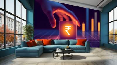 hand with rupees sign. Wall mural