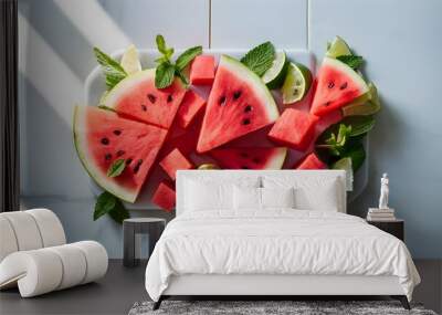 pices of watermelon, Vibrant watermelon feast celebrating national watermelon Festival day. Wall mural