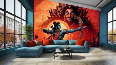 War of Lord Rama and Ravana, Happy Dussehra vector illustration, Vijayadashami. Wall mural