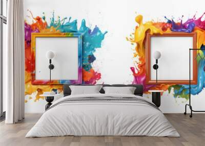 Set of colorful acrylic paint splash frames. Abstract artistic fun decor. Wall mural