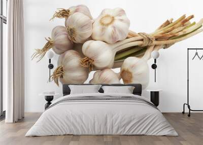 Fresh Organic Garlic Bulbs isolated on white background Wall mural