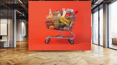 Grocery Shopping Cart isolated Wall mural