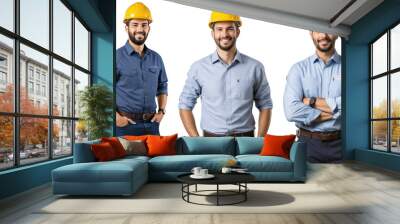 photo of an engineer with white and yellow safety helmet, Worker in uniform isolated on transparent background Wall mural