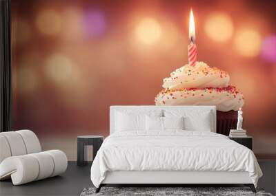 cupcake with candle with card Wall mural