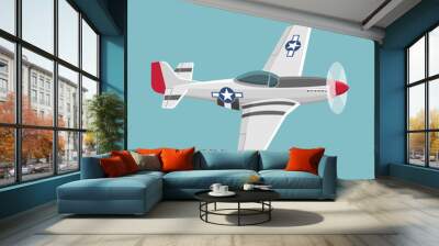 Legendary WWII american fighter aircraft. Single piston engine war machine vector illustration Wall mural