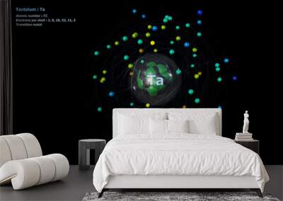 Atom of Tantalum with Core and 73 Electrons on a black background Wall mural