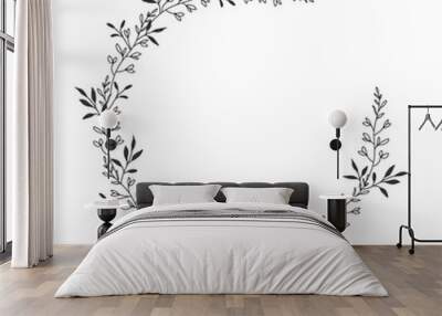 Hand drawn floral oval frame wreath on white background Wall mural