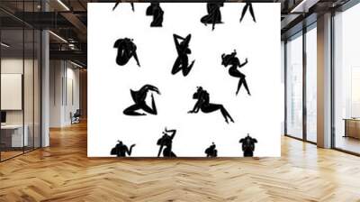 abstract woman body vector illustration set. female figure contemporary design. solid black feminine Wall mural