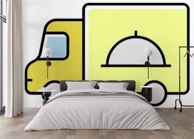 Mini Food Van Truck Hotel Service Concept Vector Color Icon, Food Delivery Lorry Design, Foodie and gourmet Symbol on white background   Wall mural