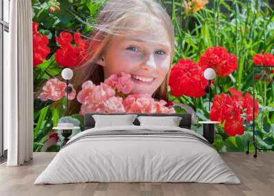 beautiful young girl with flowers Wall mural