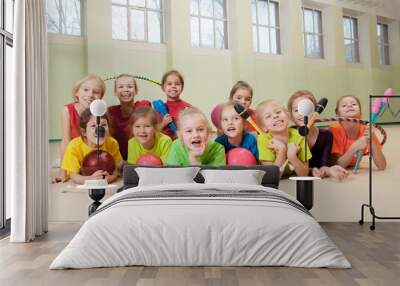 Happy active children in gym Wall mural