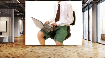 young funny business man using laptop Wall mural