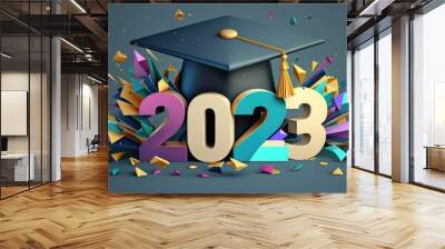 Graduation greeting 2023 3D design. AI Generated. Wall mural