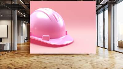 Safety hard hat isolated on pink background. Concept of safety or labor day banner. AI Generated. Wall mural