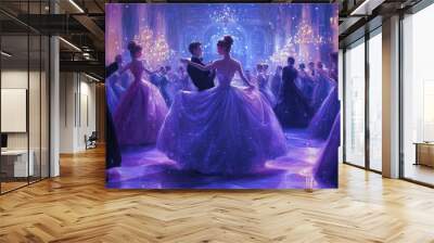 A painting of a ballroom with a group of people dancing, generative ai image Wall mural