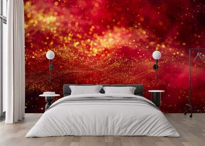 A red background with gold glitter on it, generative ai image. Wall mural