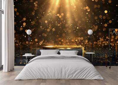 golden pedestal or podium with gold shiny stars Wall mural