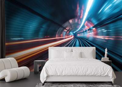 Subway underground tunnel with blurry rail track Wall mural