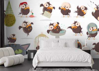 funny cartoon bird clip-art collection Wall mural