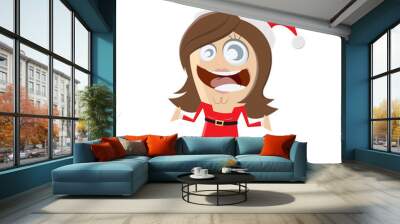 happy christmas woman in santa claus costume Wall mural