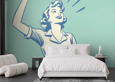 retro cartoon illustration of a woman looking up Wall mural