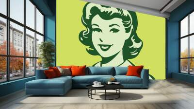 vintage cartoon illustration of a happy young woman with a hat Wall mural