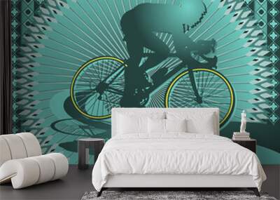 vintage background design with cyclist silhouette. vector illust Wall mural