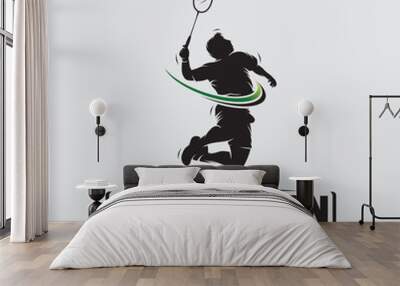 jump smash badminton silhouette logo design Wall mural