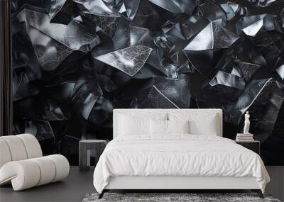 3d rendering of a black diamond on a black background. High quality photo, Abstract black crystal background, 3D render Wall mural