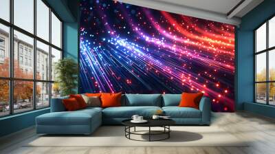 abstract light technology background glows in the dark of comeliness. Glowing data fiber optic cables light while transferring data information, technology background. Wall mural