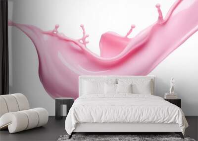 Splash of pink milky liquid similar to smoothie, yogurt or cream on white and transparent background Wall mural