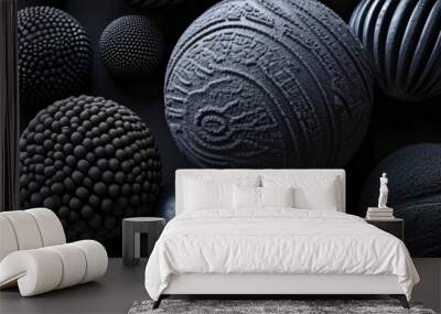 3D Kugeln in schwarz und weiss. Geometrische Formen. Wall mural