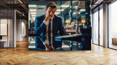 Ein erschöpfter Businessman im Büro. Generiert mit KI Wall mural