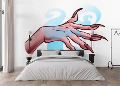 Side view of open witch hand with long sharp nails Wall mural