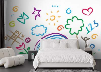 children drawing multicolored symbols vector set Wall mural