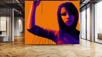 young woman holding thread, right choice concept, digital painti Wall mural