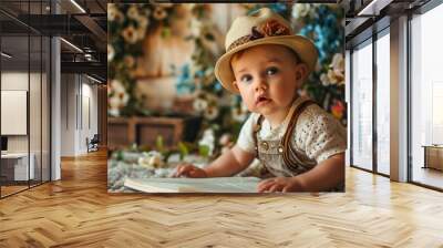 5 month old baby professional studio photoshoot, beautiful decorated background, professional photo Wall mural