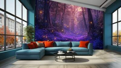 A mystical forest glowing in Purple Basil hues Wall mural