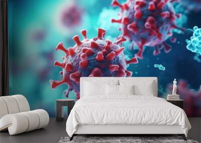 Antibodies attack and destroy the coronavirus 3D style illustration Wall mural