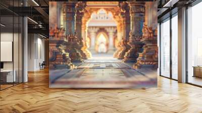 Blurred Indian temple interior with no people, classical interior, light colors, background, wallpaper Wall mural