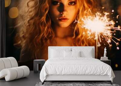 Burning sparkler lights, professional photo Wall mural