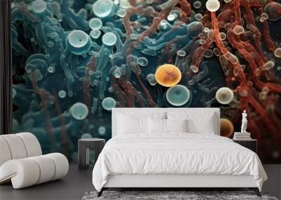 Close-up 3d picture of bacteria under microscope Wall mural