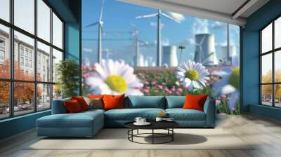 Eco friendly modern power plant with wind turbines, green energy concept, renewable energy, care for the environment, professional photo Wall mural