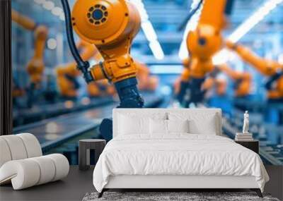 The latest high-precision robotic arms on a fully automated assembly line in a modern auto manufacturing plant Wall mural