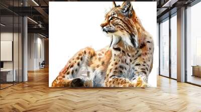 Ultra realistic watercolor style illustration of beautiful lynx, high detailed, isolated on white Wall mural