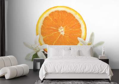 Fresh orange with orange blossom Wall mural