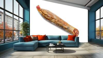 Piece of Spanish chorizo sausage (Chorizo iberico) isolated on white background. Iberian pork meat. Wall mural